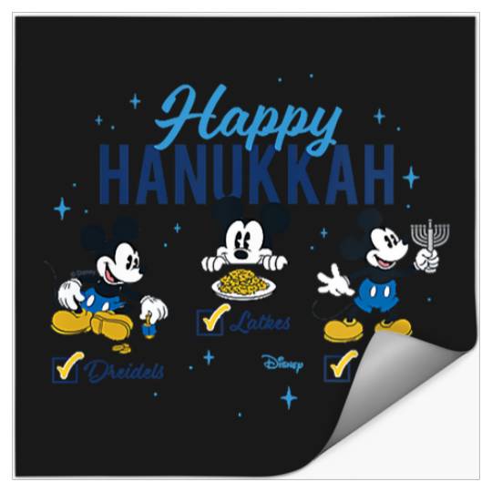 Womens Disney - Mickey Happy Hanukkah V-Neck Stickers