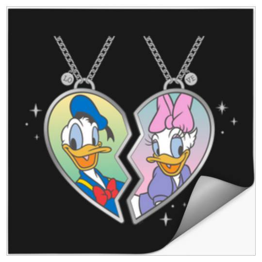 Disneyss Donald And Daisy Duck Love Heart Necklace Matching Stickers