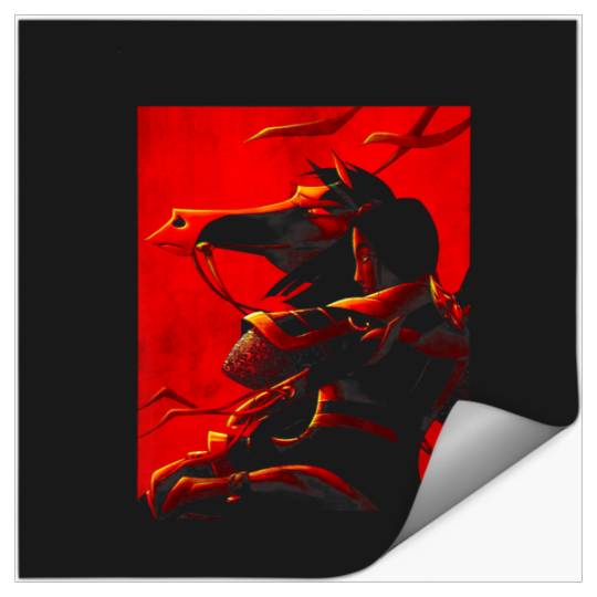 Disney Mulan and Khan Red Poster Graphic Stickers