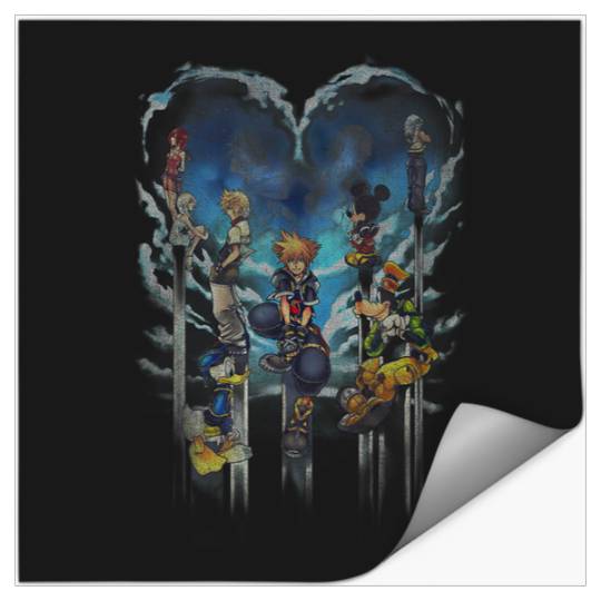 Disneyss Kingdom Hearts Main Characters Heart Shape Distressed Stickers