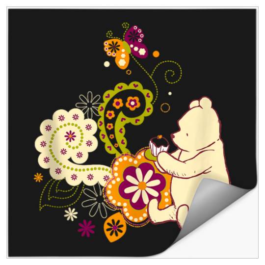 Disneyss Winnie The Pooh Cute Pooh And Cupcake Floral Logo Stickers