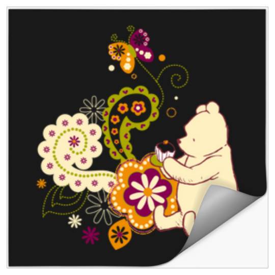 Disneyss Winnie The Pooh Cute Pooh And Cupcake Floral Logo Stickers