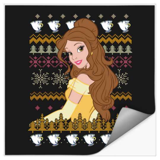 Disney Beauty And The Beast Christmas Belle Tea Cups Sweater Merry Christmas Stickers