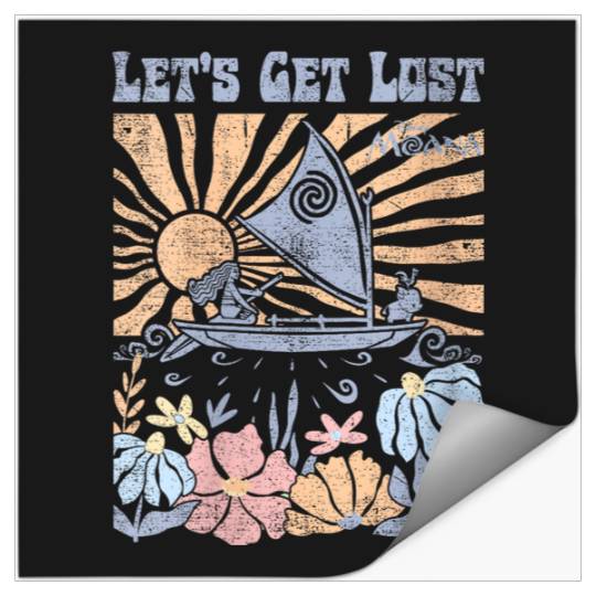 Disneyss Moana Let Get Lost Pastel Colors Retro Chest Poster Stickers