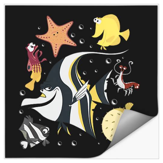 Womens Disney Pixar Finding Nemo Fish Tank Gang Group Shot Logo V-Neck Stickers