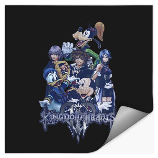 Disney Kingdom Hearts Vintage Distressed Group Shot Mickey V-Neck Stickers