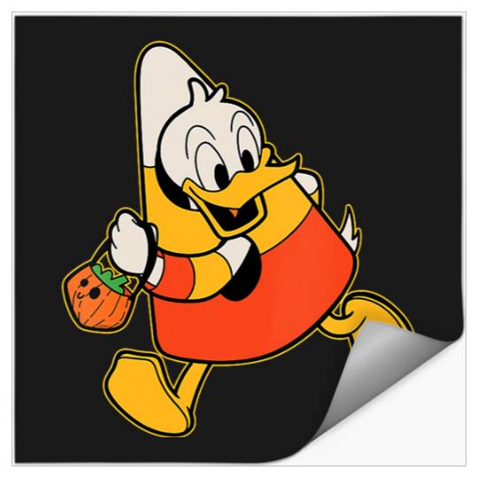 Womens Disney Donald Duck Candy Corn Costume Spooky Cute Halloween V-Neck Stickers