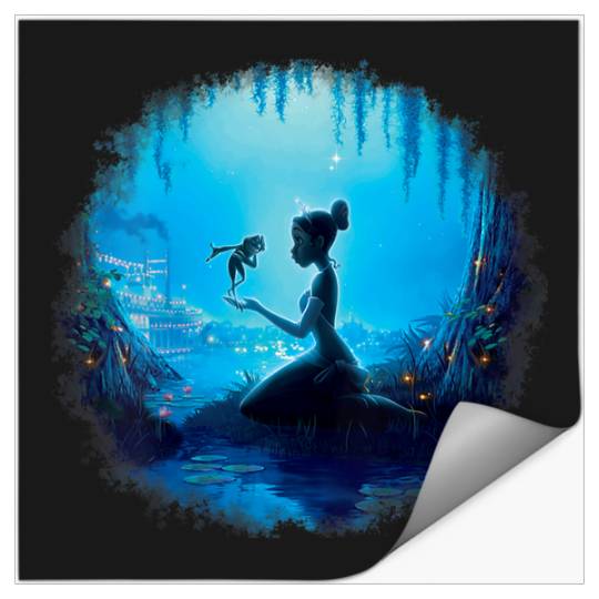 Womens Disney The Princess And The Frog Tiana And Naveen Portraitt V-Neck Stickers