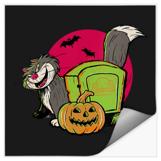 Womens Disney Cinde Halloween Lucifer The Cat Graveyard V-Neck Stickers