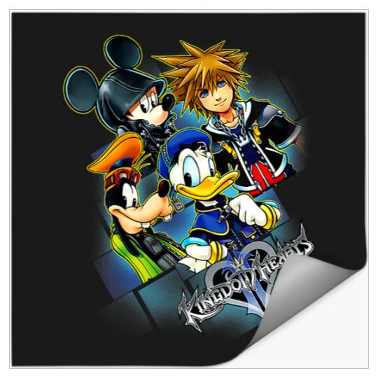 Disney Kingdom Hearts Donald Mickey Goofy Sora Group Grid V-Neck Stickers