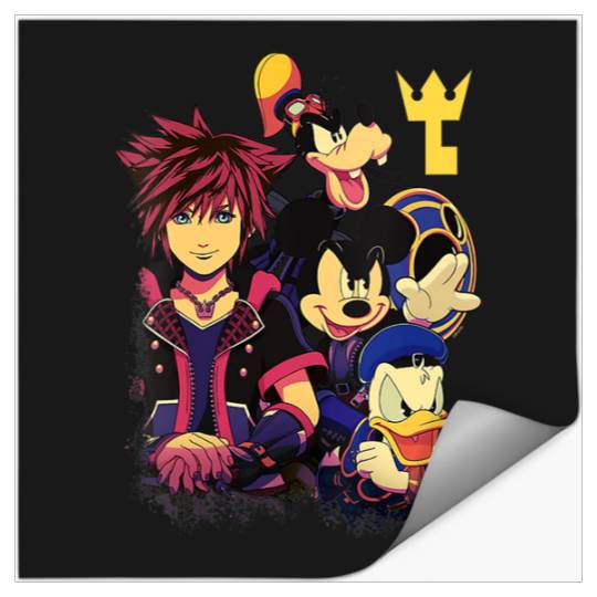 Disney Kingdom Hearts Sora Mickey Goofy Donald Key Vignette V-Neck Stickers