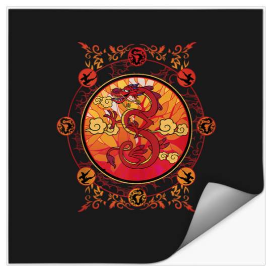 Disney Mulan Mushu Traditional Art Circle Portra Stickers