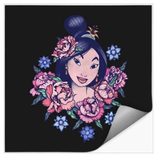 Disney Mulan Floral Portrait Vintage Stickers