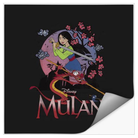 Disney Mulan And Mushu Collage Portrait Logo Tan Stickers