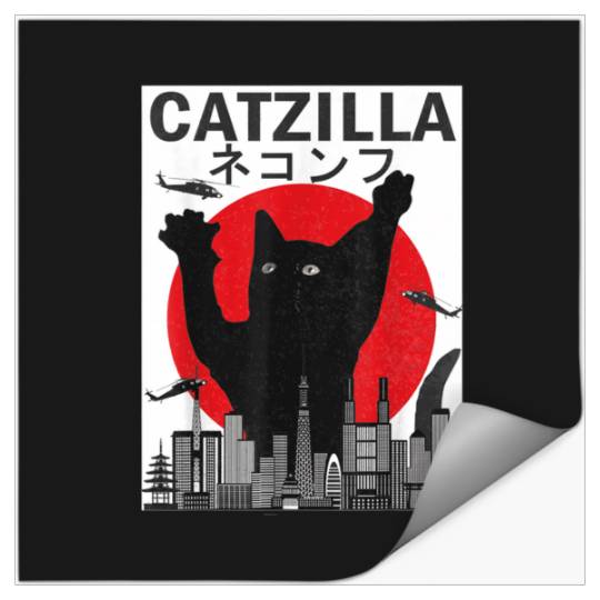 Vintage Catzilla Japanese Sunset Style Cat Kitten Lover  : Bobs Burgers Family Shirt, Bobs Burgers Vintage Stickers