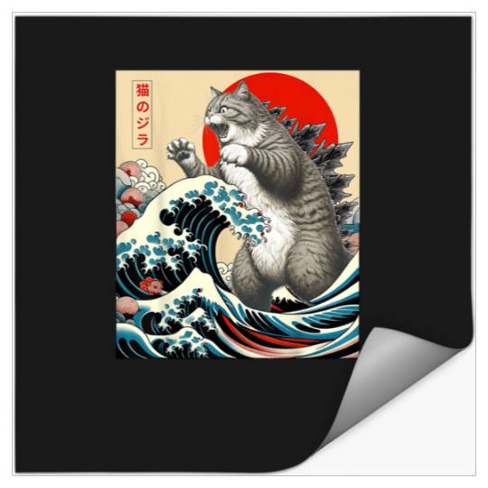 Catzilla Japanese Art Funny Cat Gift  for Men: Bobs Burgers Family Shirt, Bobs Burgers Vintage Stickers