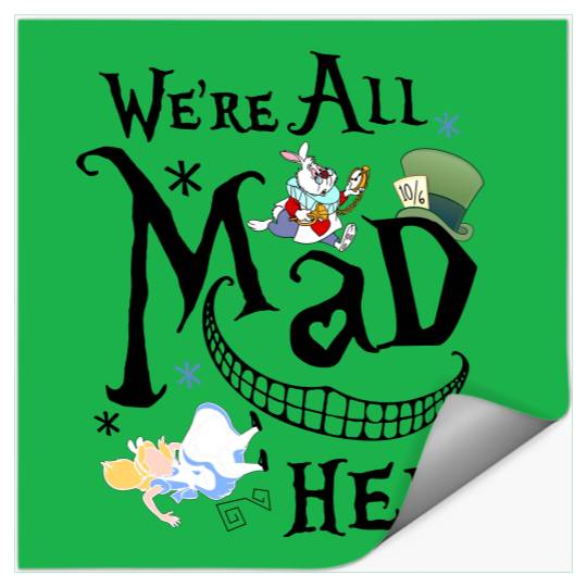 Disney Alice In Wonderland Cheshire Cat We're All Mad Here Retro Stickers,