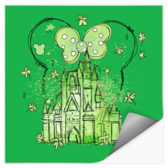 Disneyland St Patricks Day Stickers, Clover Disney Castle Minnie Mouse Stickers