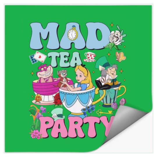 Vintage Mad Tea Party Disneyland Alice in Wonderland Stickers, Floral Alice Mad Hatter