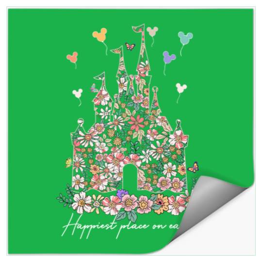 Discover Disney Castle Floral  Stickers, Vintage Disney Castle Flower Stickers