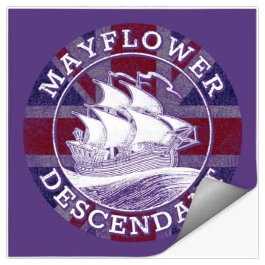 Mayflower Descendant Distressed Union Jack Stickers