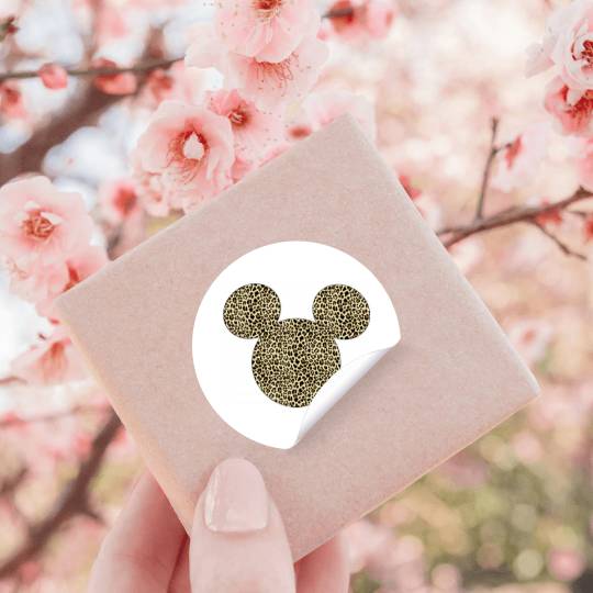 Disneyss Mickey Mouse Cheetah Print Silhouette Fill Short Sleeve Stickers